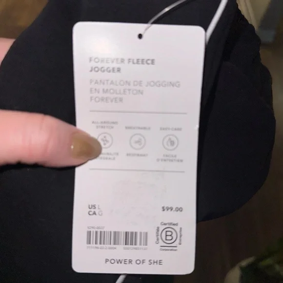 Athleta Forever Fleece High Rise Piping Jogger Black /White Sweat Pants Large - Picture 3 of 4